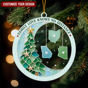 Custom Long Distance Acrylic Ornament - Connected By Heart Never Apart