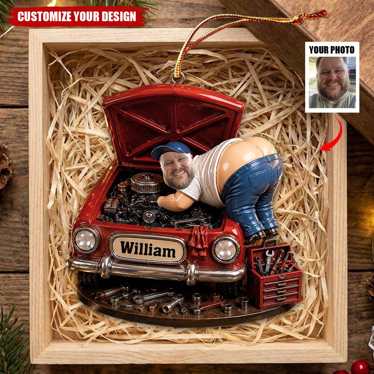 Funny Mechanic Man - Personalized Mechanic Ornament