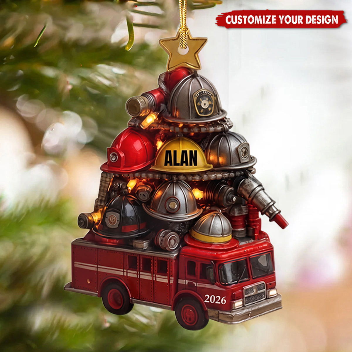 Personalized Fire Truck Helmet Christmas Tree Decor - Fire Academy Gift