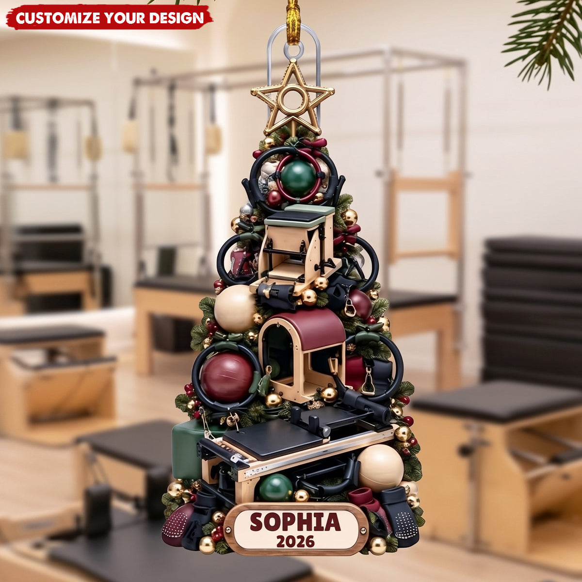 Personalized Pilates Christmas Ornament - Custom Name Fitness Keepsake