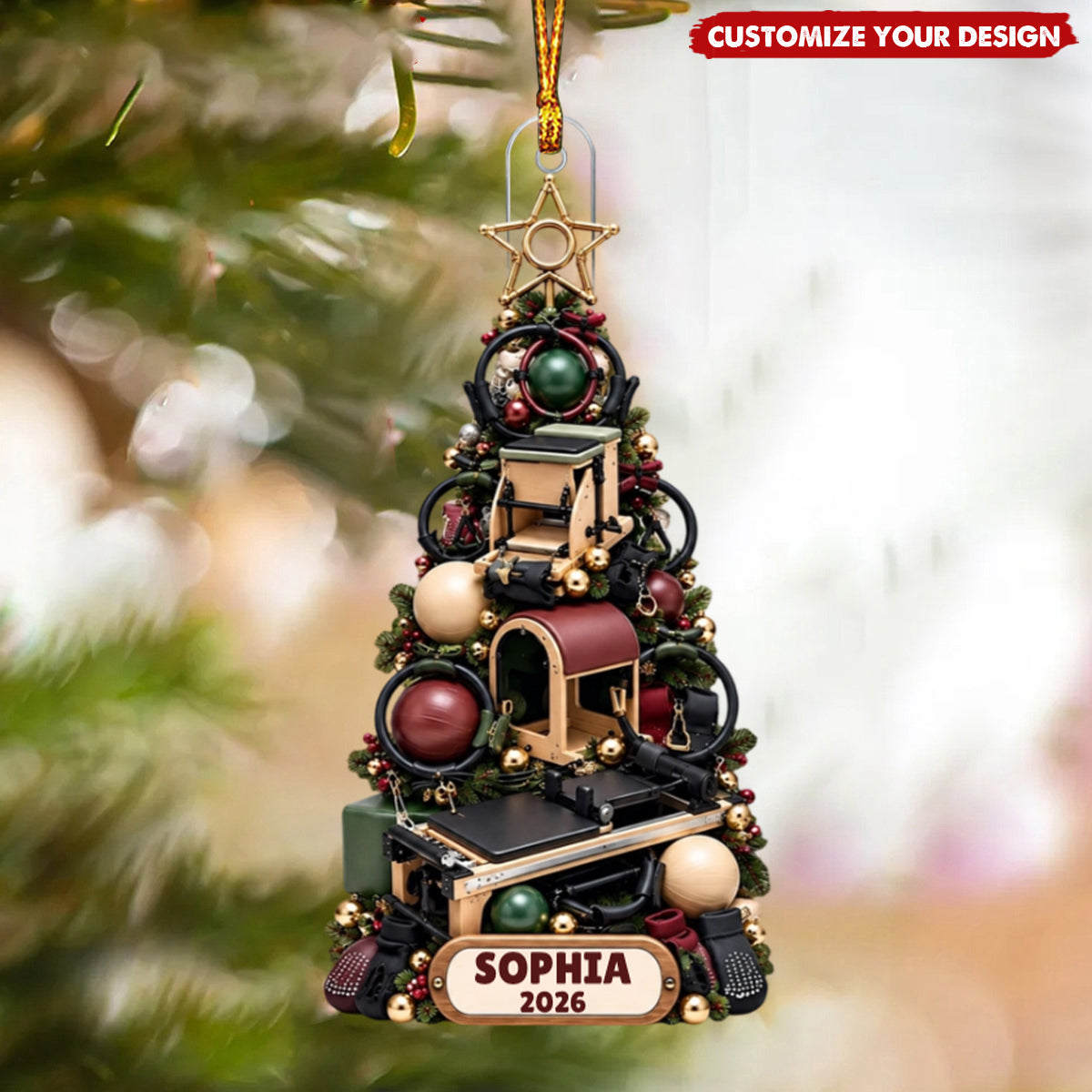 Personalized Pilates Christmas Ornament - Custom Name Fitness Keepsake
