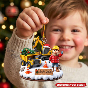 Personalized Construction Truck Ornament - Holiday Gift For Kids And Little Builders