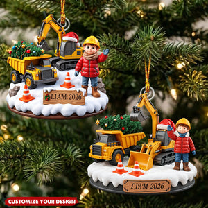 Personalized Construction Truck Ornament - Holiday Gift For Kids And Little Builders