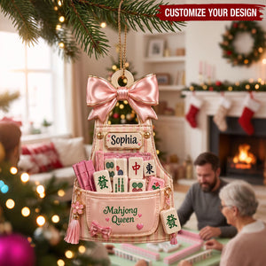 Personalized Mahjong Queen Christmas Ornament - Pink Mahjong Christmas Gift