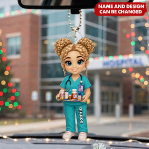 Personalized Nurse Acrylic Car Ornament - Custom Nurse Character Christmas Gift