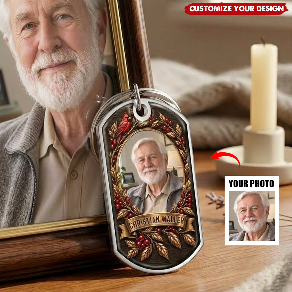Custom Photo Keychain - Personalized Memorial Sympathy Gifts For Loss Of Mom, Dad