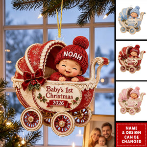 Personalized Baby First Christmas Acrylic Ornament - Custom Name Stroller Keepsake
