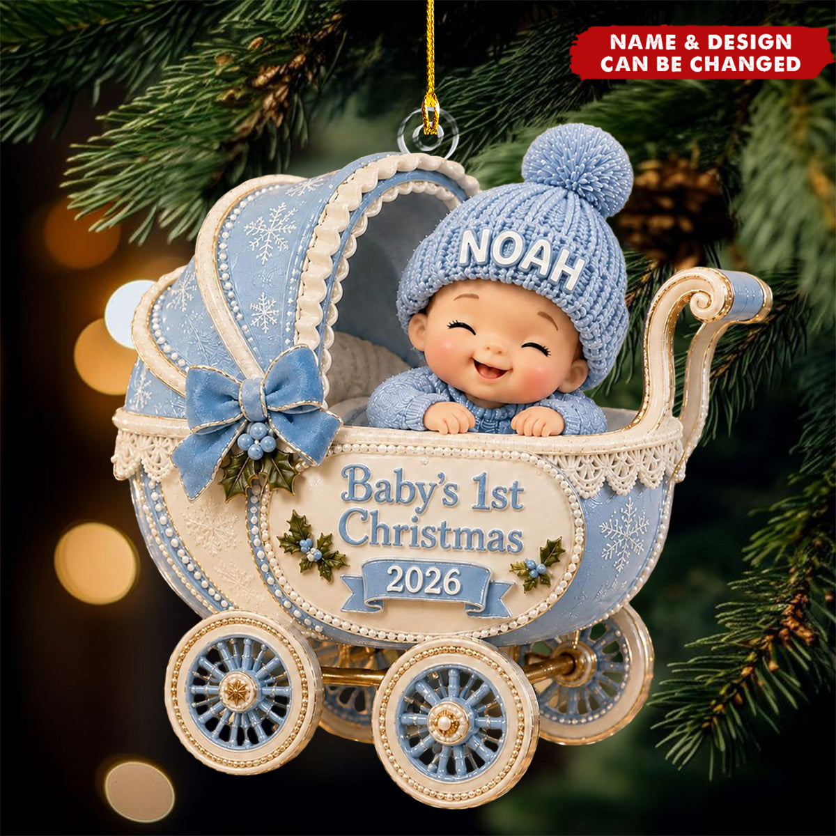 Personalized Baby First Christmas Acrylic Ornament - Custom Name Stroller Keepsake