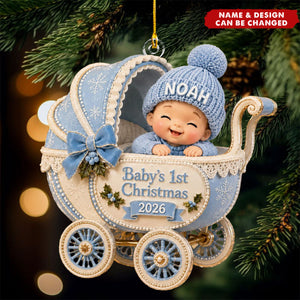 Personalized Baby First Christmas Acrylic Ornament - Custom Name Stroller Keepsake