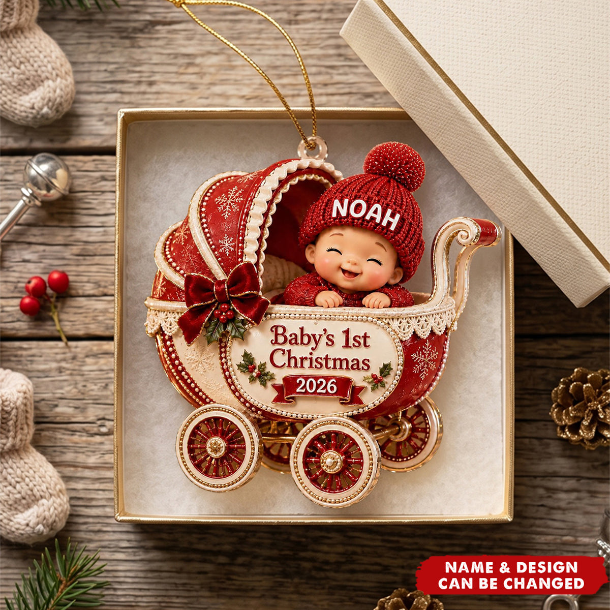 Personalized Baby First Christmas Acrylic Ornament - Custom Name Stroller Keepsake