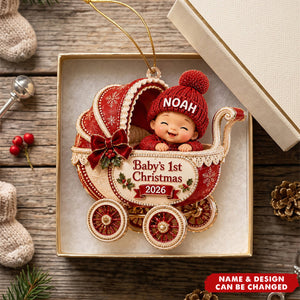 Personalized Baby First Christmas Acrylic Ornament - Custom Name Stroller Keepsake