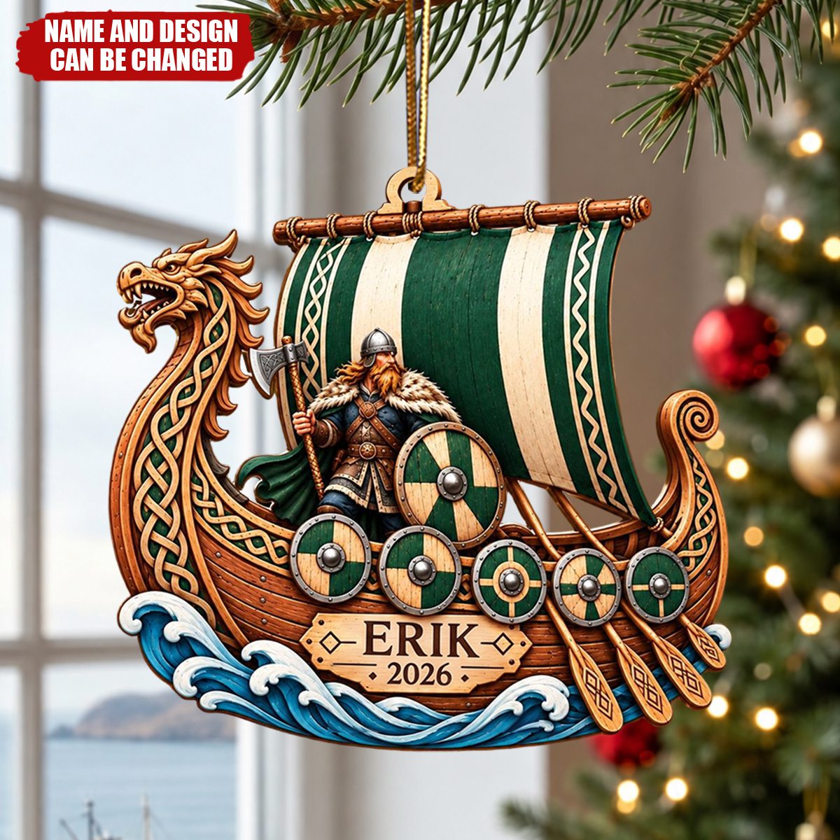 Personalized Viking Longship Christmas Ornament - Norse Mythology Lover Gift
