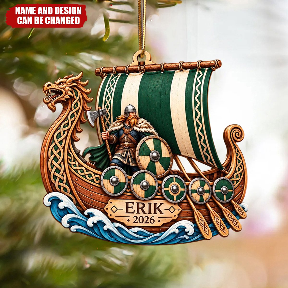 Personalized Viking Longship Christmas Ornament - Norse Mythology Lover Gift