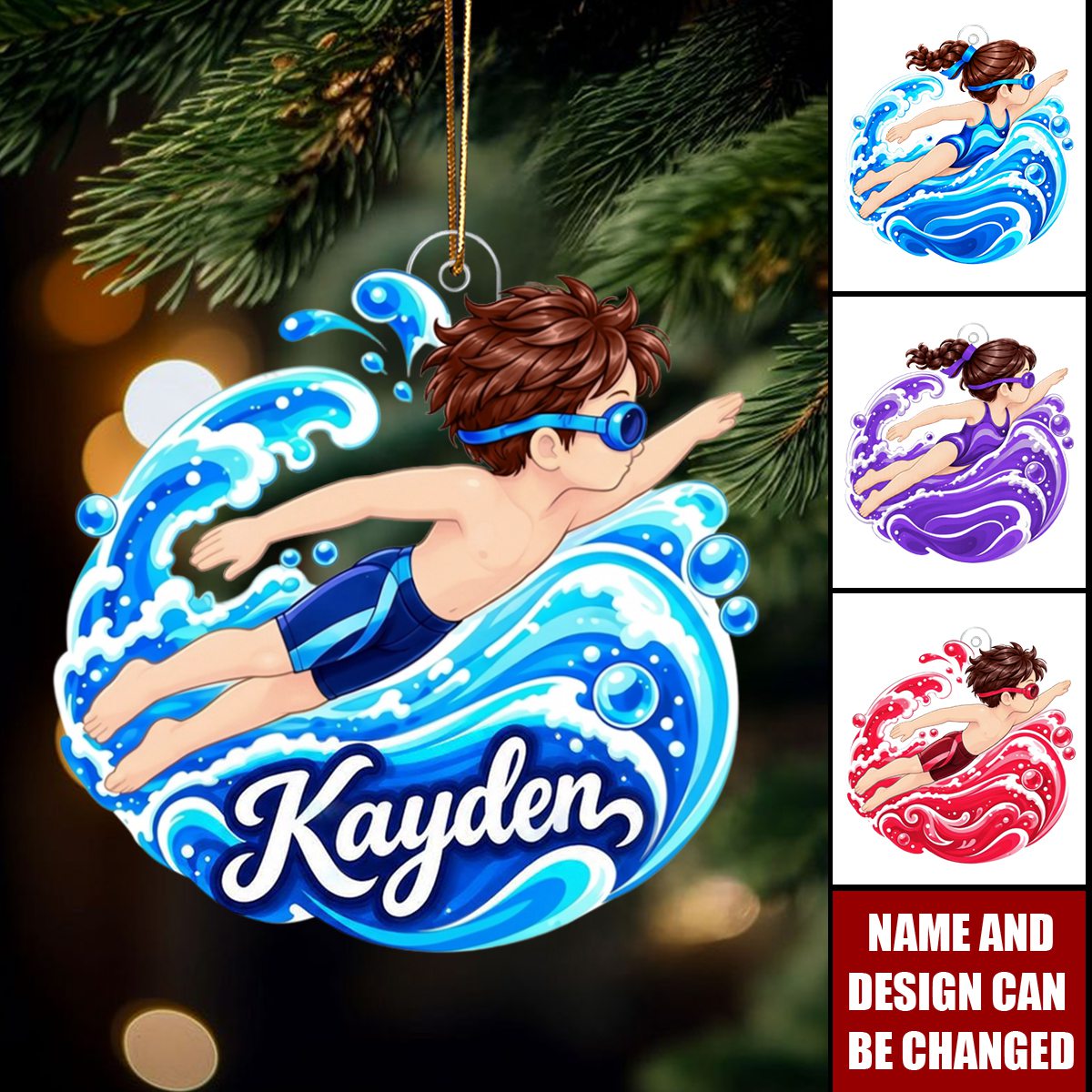Personalized Kids Swimming Christmas Ornament - Swimmer Holiday Gift