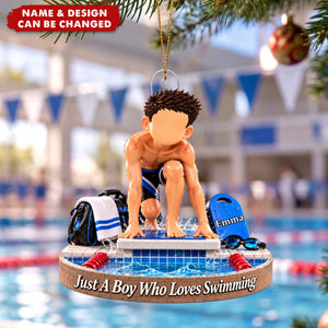 Swimming Boy Acrylic Ornament - Competitive Swimmer Keepsake