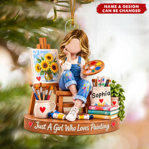 Personalized Painting Girl Ornament - Art Lover Studio Keepsake