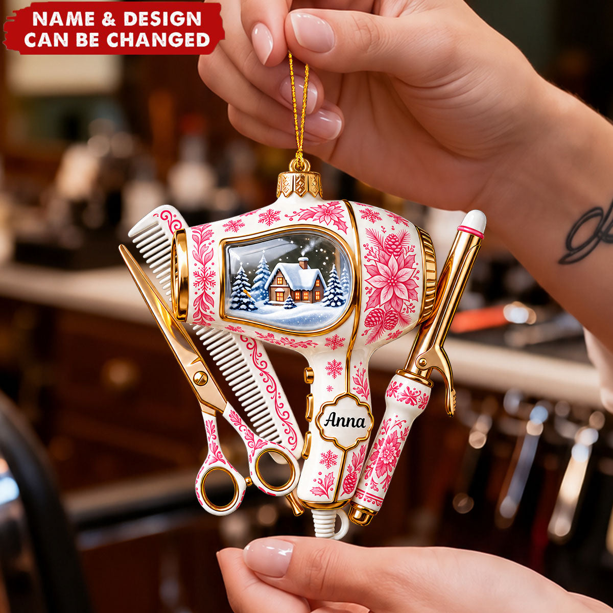 Toile De Jouy Christmas Ornament - Personalized Gifts For Hairstylist