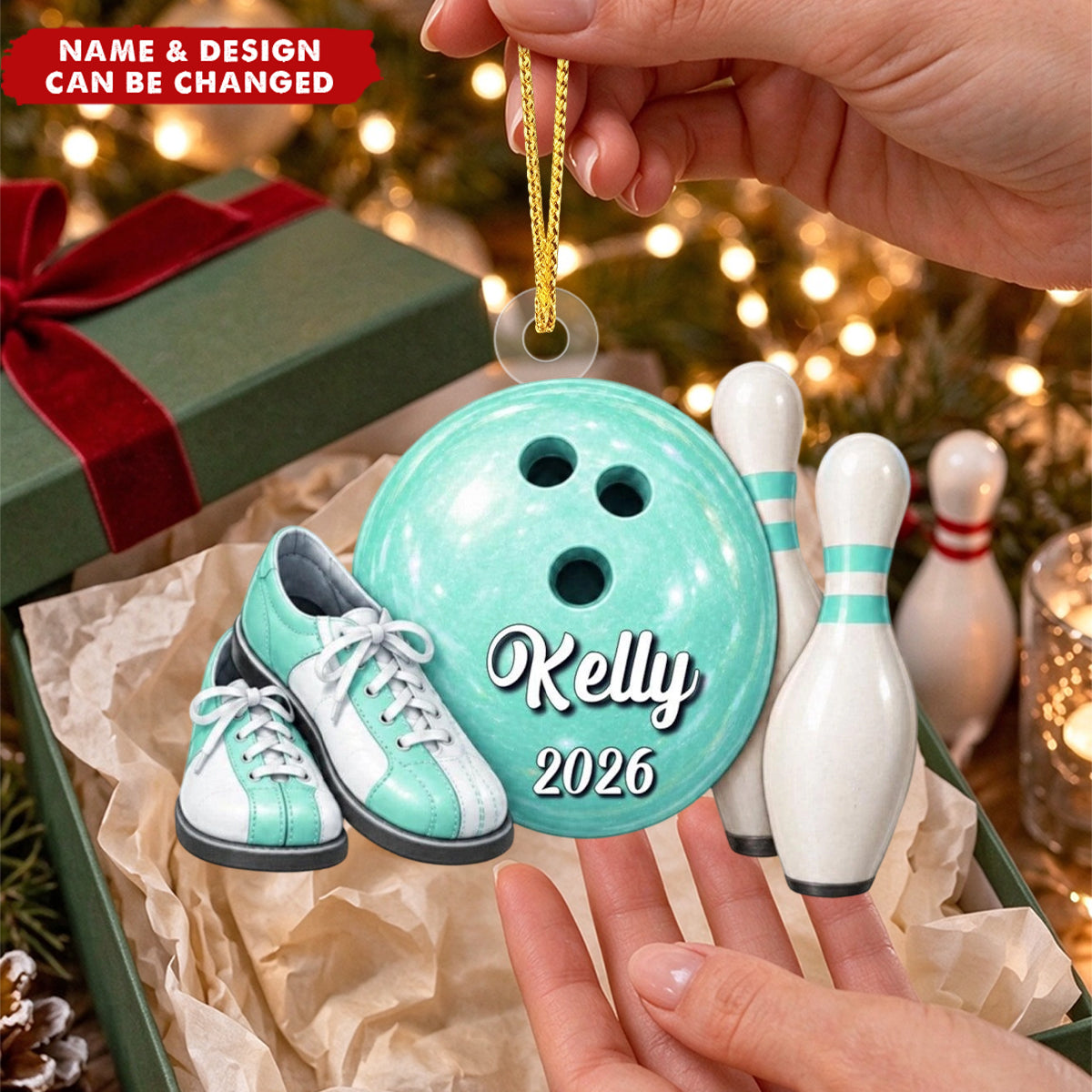 Personalized Bowling Acrylic Ornament - Bowling Ball Pins Holiday Tree Decor