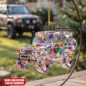 Personalized Rainbow Faux Crystal Off-Road SUV Acrylic Ornament