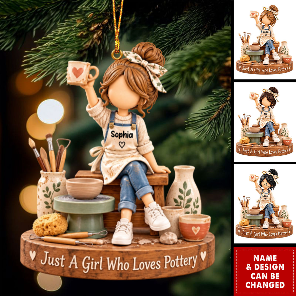 Personalized Pottery Girl Ornament - Pottery Lover Christmas Gift