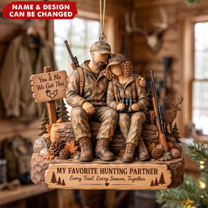 Hunting Partner Wood Effect Ornament - Personalized Gifts For Hunting Couple