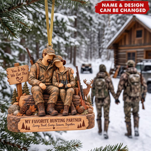 Hunting Partner Wood Effect Ornament - Personalized Gifts For Hunting Couple