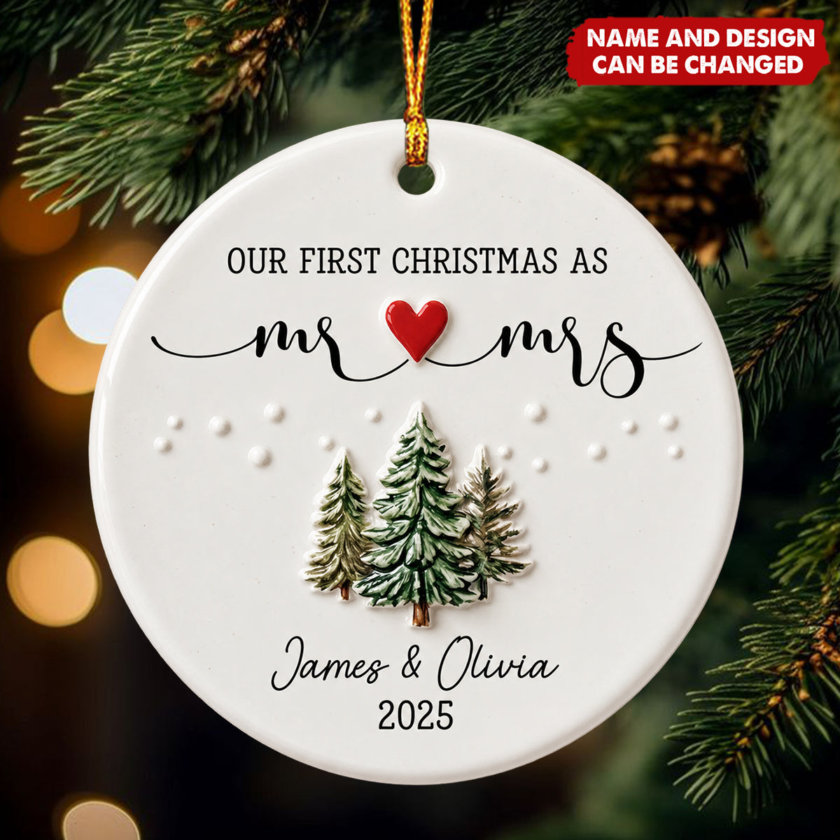 First Christmas Mr. and Mrs. Ceramic Ornament - Personalized Newlywed Gift