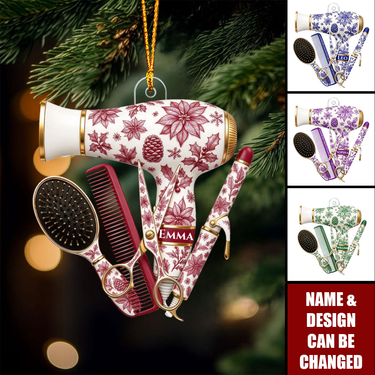 Custom Name Hairstylist Christmas Acrylic Ornament  - Hairdresser Gift