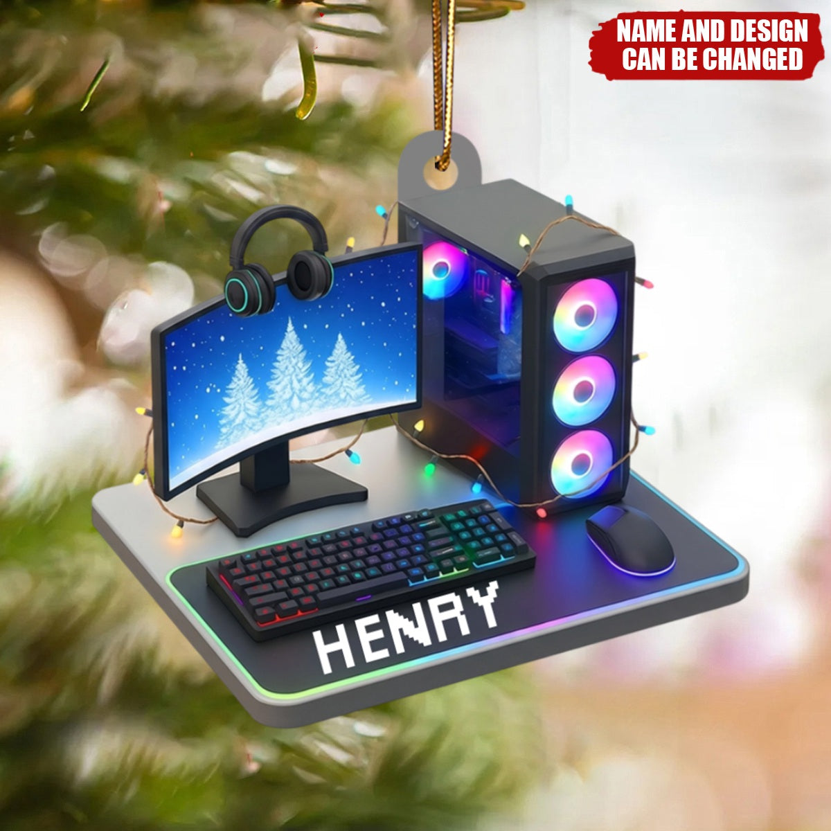 Custom Gamer Name PC Set Up - Personalized Acrylic Ornament