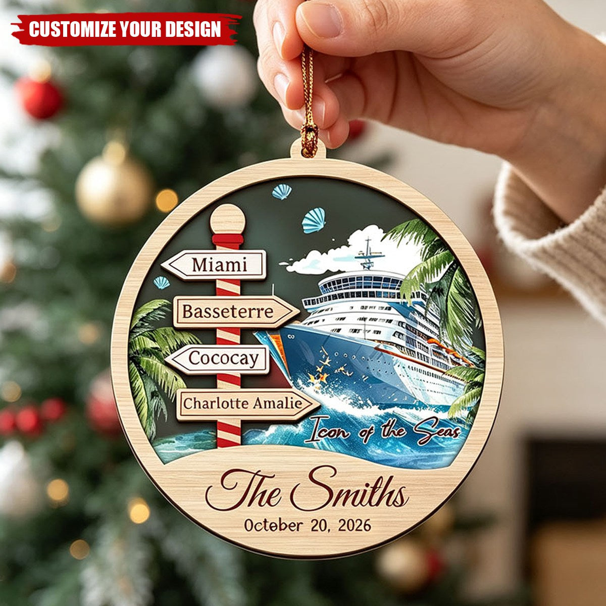 Personalized Cruise Ornament , Custom Location Cruise Ship Gift, Family Christmas Ornament