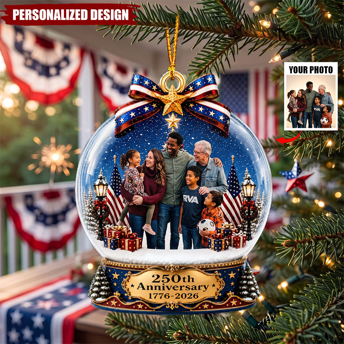 Custom Photo Acrylic Ornament - Personalized America 250th Anniversary Christmas Gifts - Forever Wrapped In Love