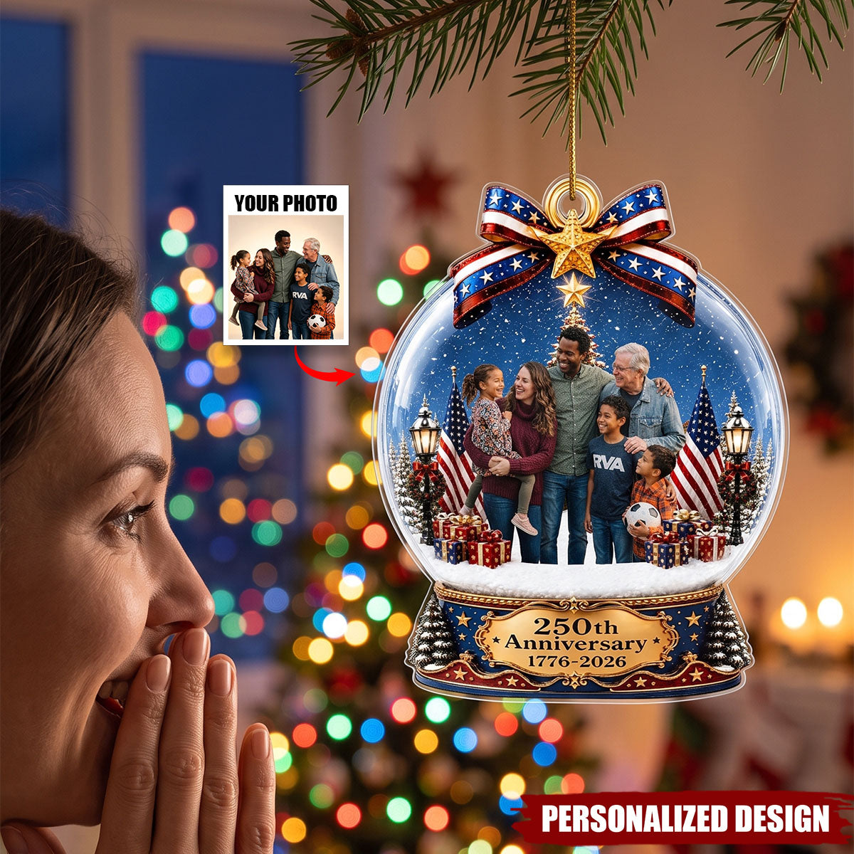 Custom Photo Acrylic Ornament - Personalized America 250th Anniversary Christmas Gifts - Forever Wrapped In Love