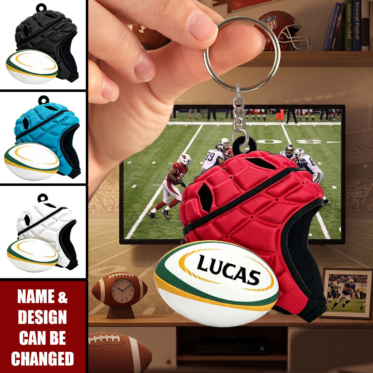 Rugby Christmas Keychain, Custom Rugby Keychain, Rugby Lover Gift