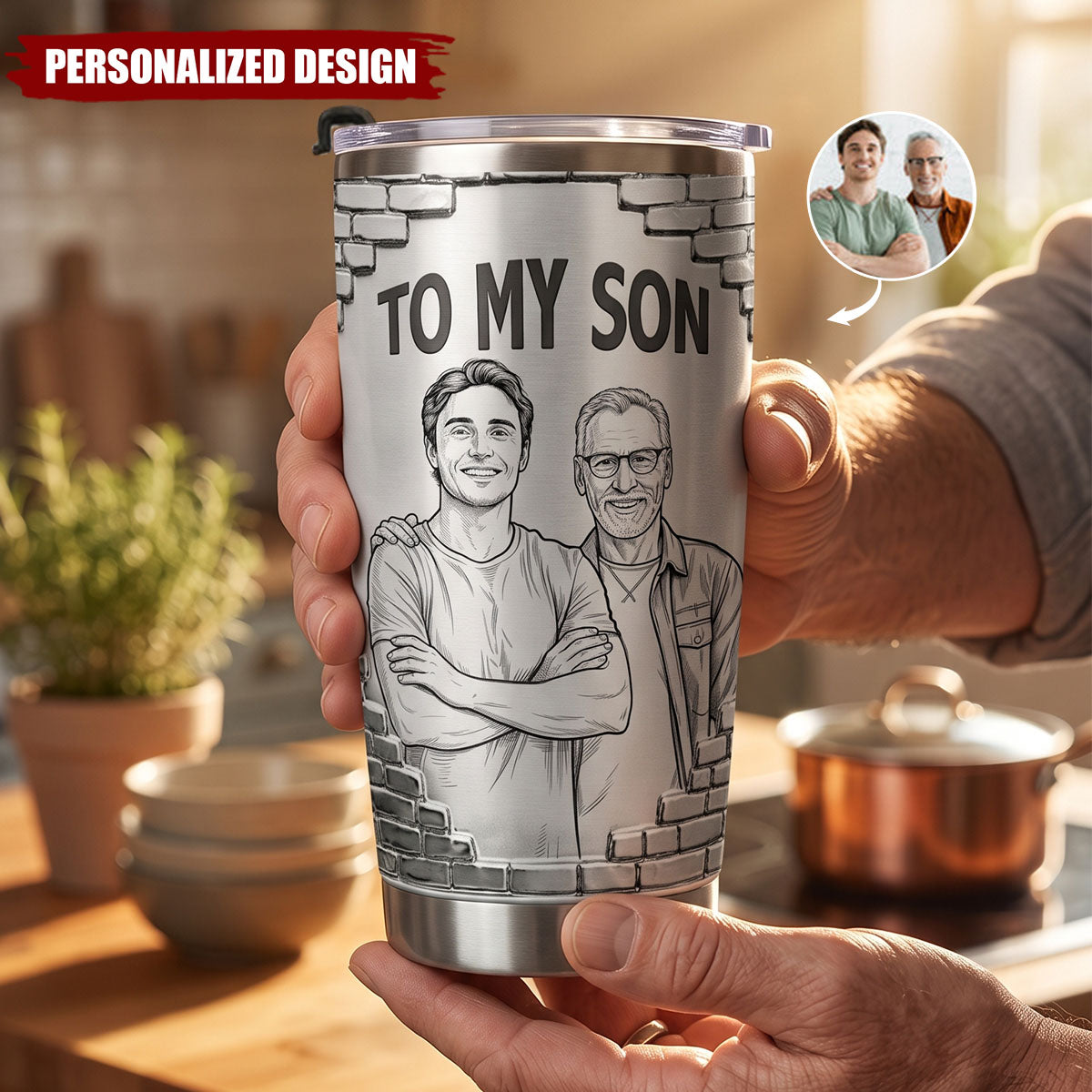 Custom Photo Sketch Line Art Gift For Son Daughter Grandson - Personalized Tumbler