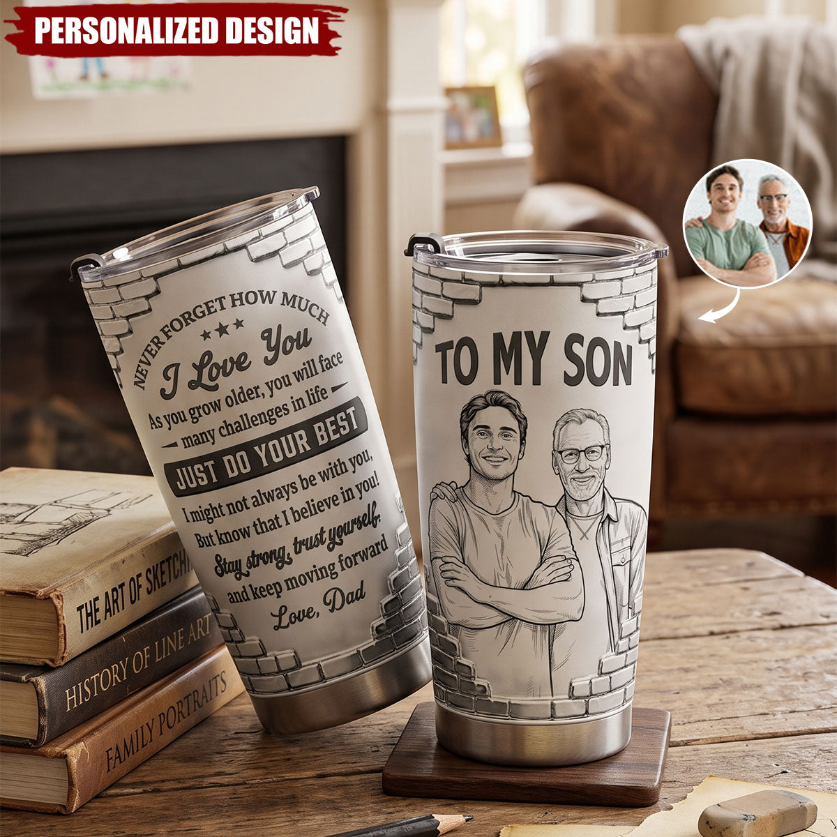 Custom Photo Sketch Line Art Gift For Son Daughter Grandson - Personalized Tumbler
