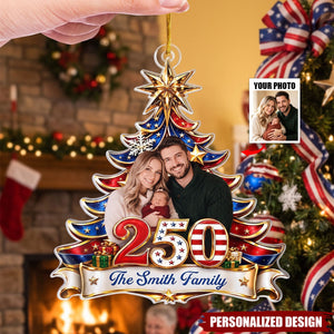 Custom Photo Acrylic Ornament - Personalized America 250th Anniversary Christmas Gifts For Mom, Dad, Brother, Sister - Together For The Holidays