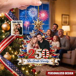 Custom Photo Acrylic Ornament - Personalized America 250th Anniversary Christmas Gifts For Mom, Dad, Brother, Sister - Together For The Holidays
