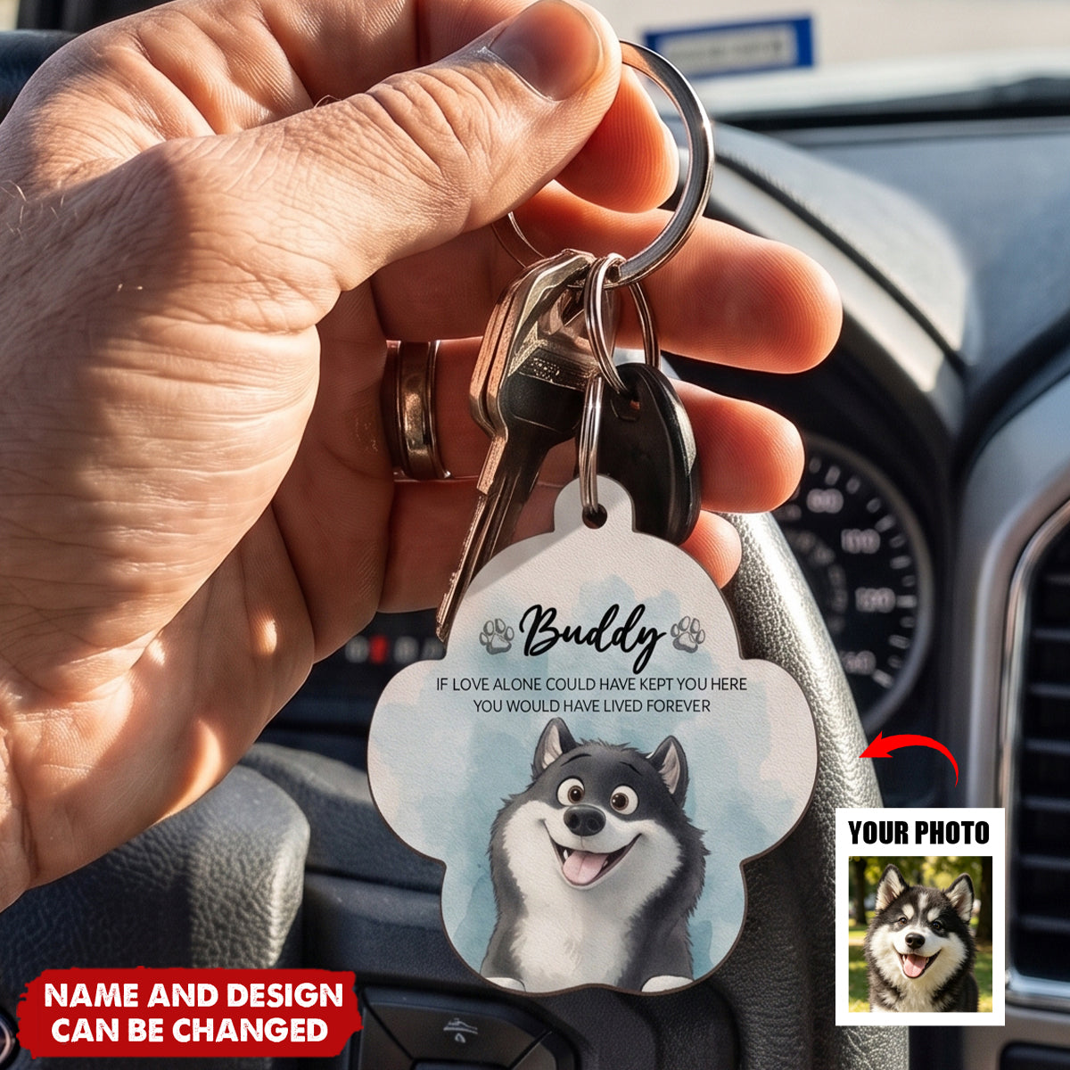 Custom Watercolor Pet Portrait Memorial Gift - Personalized Keychain
