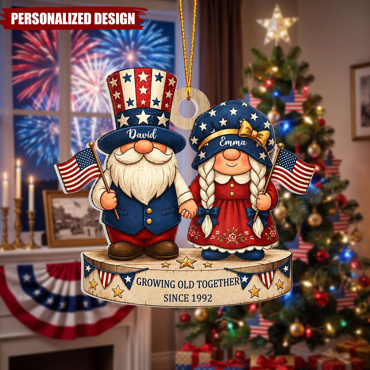 Growing Together Patriotic Couple - Personalized Patriotic Couple Acrylic Ornament,250 Years Decor, Christmas Gift For Couple