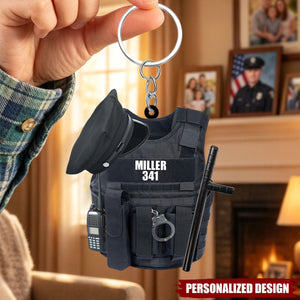 Personalized American Police Keychain, Custom Police Name Keychain, Police Uniform-Shaped Keychain, Gift For Police Officers