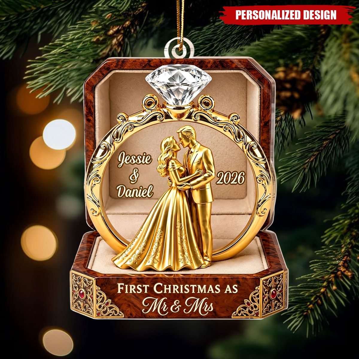 Custom First Christmas Acrylic Ornament - Personalized Anniversary Christmas Wedding Gifts For Husband And Wife, Him And Her - Forever Begins This Christmas