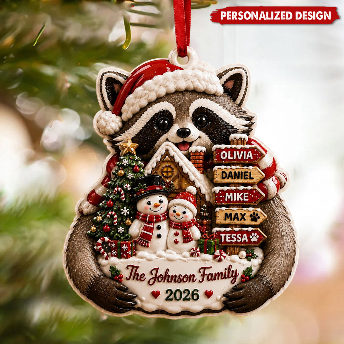 Personalized Jimothy Raccoon Family Christmas Ornament