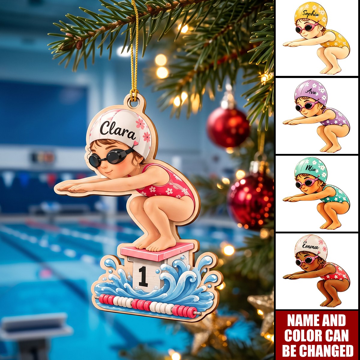 Personalized Swimmer Ornament, Custom Swim Team Christmas Ornament