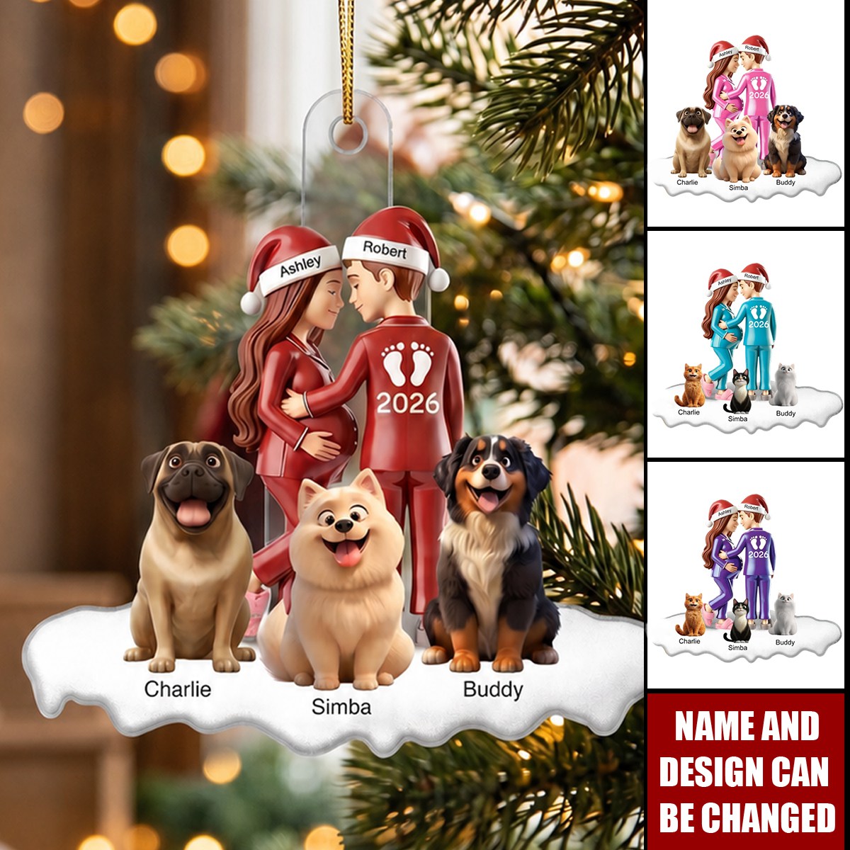 Expecting Parents Christmas Pregnancy Baby Arriving With Dogs - Personalized Acrylic Ornament