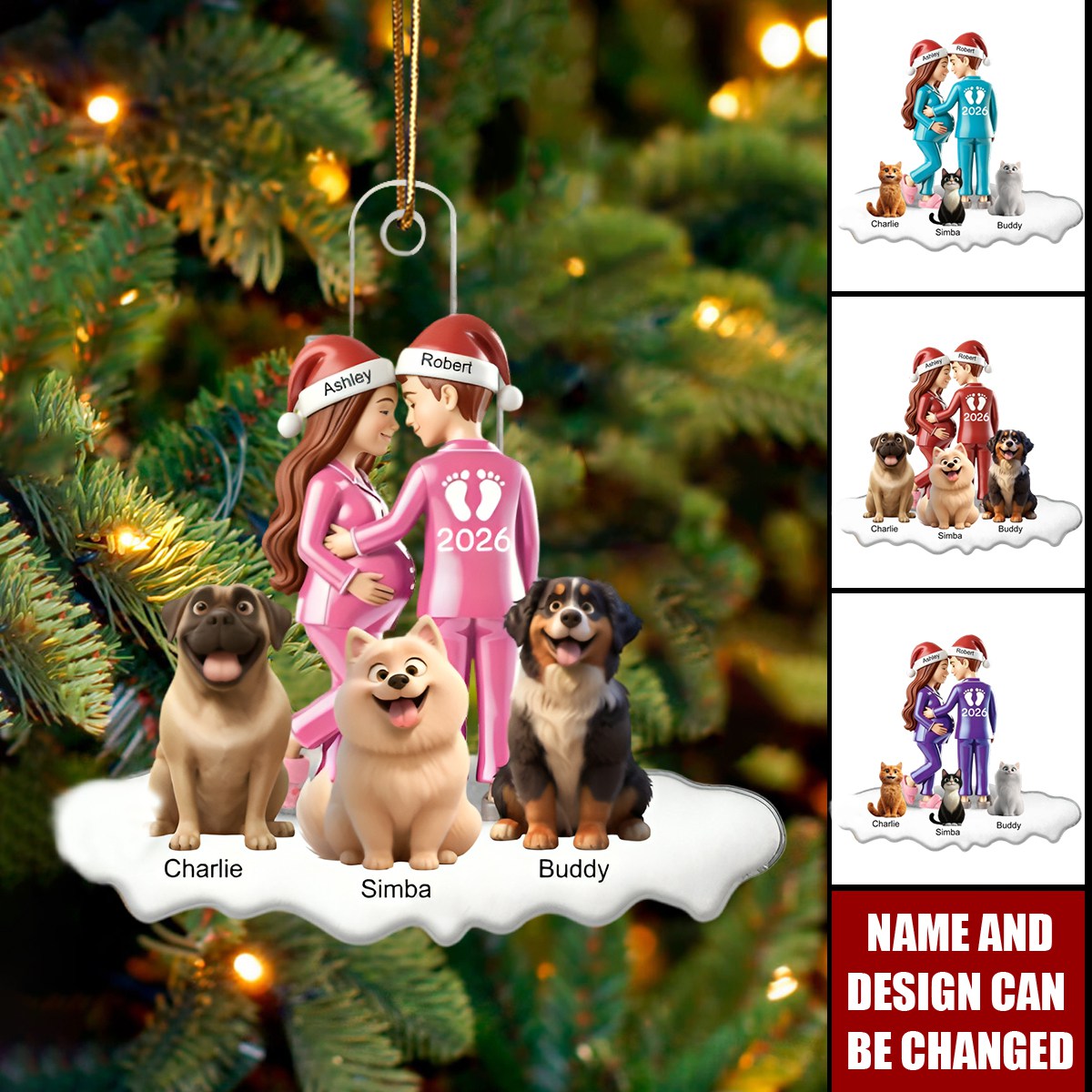 Expecting Parents Christmas Pregnancy Baby Arriving With Dogs - Personalized Acrylic Ornament