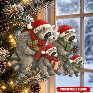 Personalized Raccoon Family Ornament, Custom Names Christmas Tree Decor