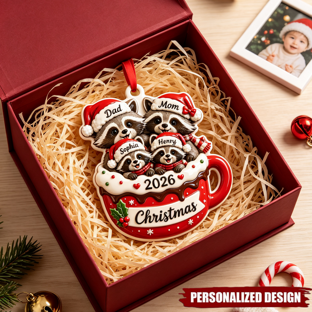 Personalized Family  Christmas Ornament 2026, Custom Dad Mom Kids Names