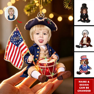 Custom Cute Face Baby First Christmas 250 Anniversary - Personalized Ornament