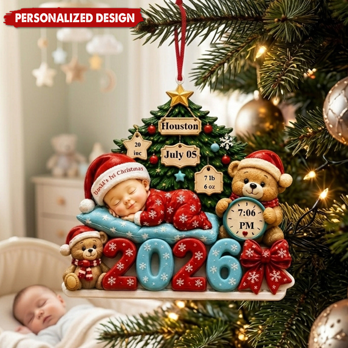 Personalized Baby’s First Christmas Ornament 2026, Keepsake With Name Baby Ornament