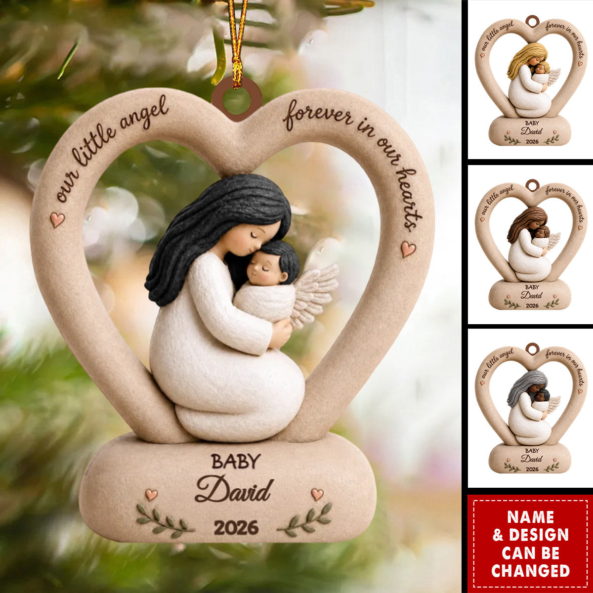 Our Little Angel Forever In Our Hearts - Personalized Wooden Ornament